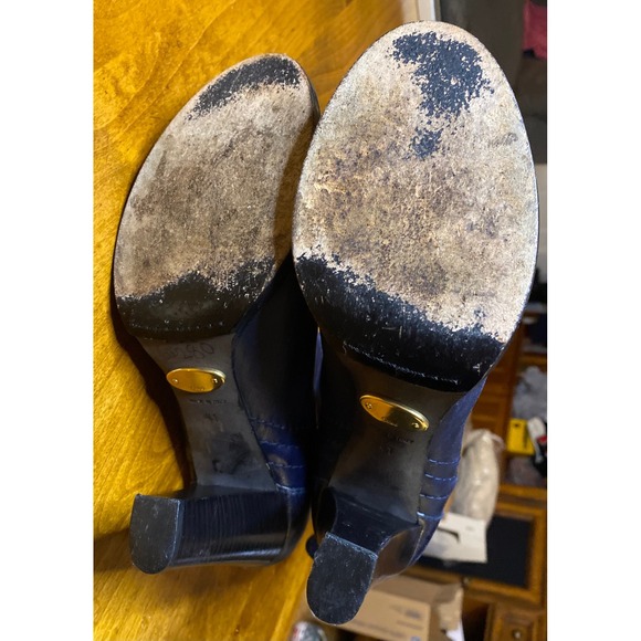 Chloe Navy Blue Leather Ankle Boots Block Heel Zip Up Made in Italy Size 41 - Picture 10 of 11